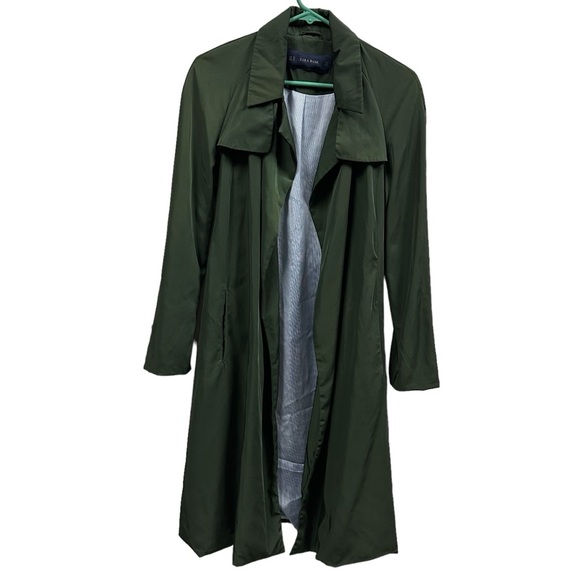 Zara Basic Green Belted Open Front Trench Coat with Pockets Womens XS - Picture 9 of 15